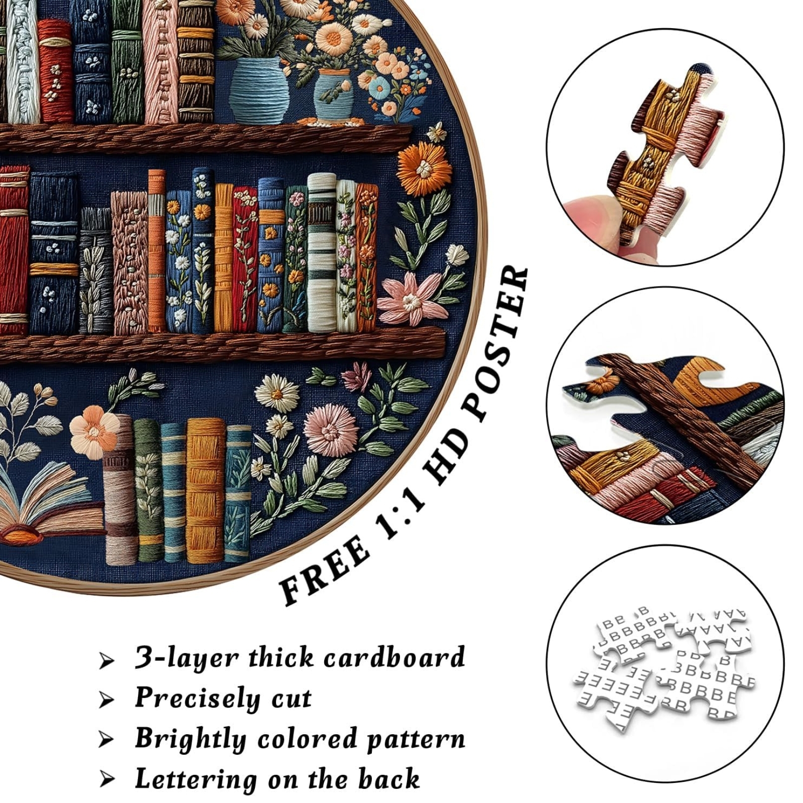 Floral Bookshelf 1000 Piece Jigsaw Puzzle for Adults