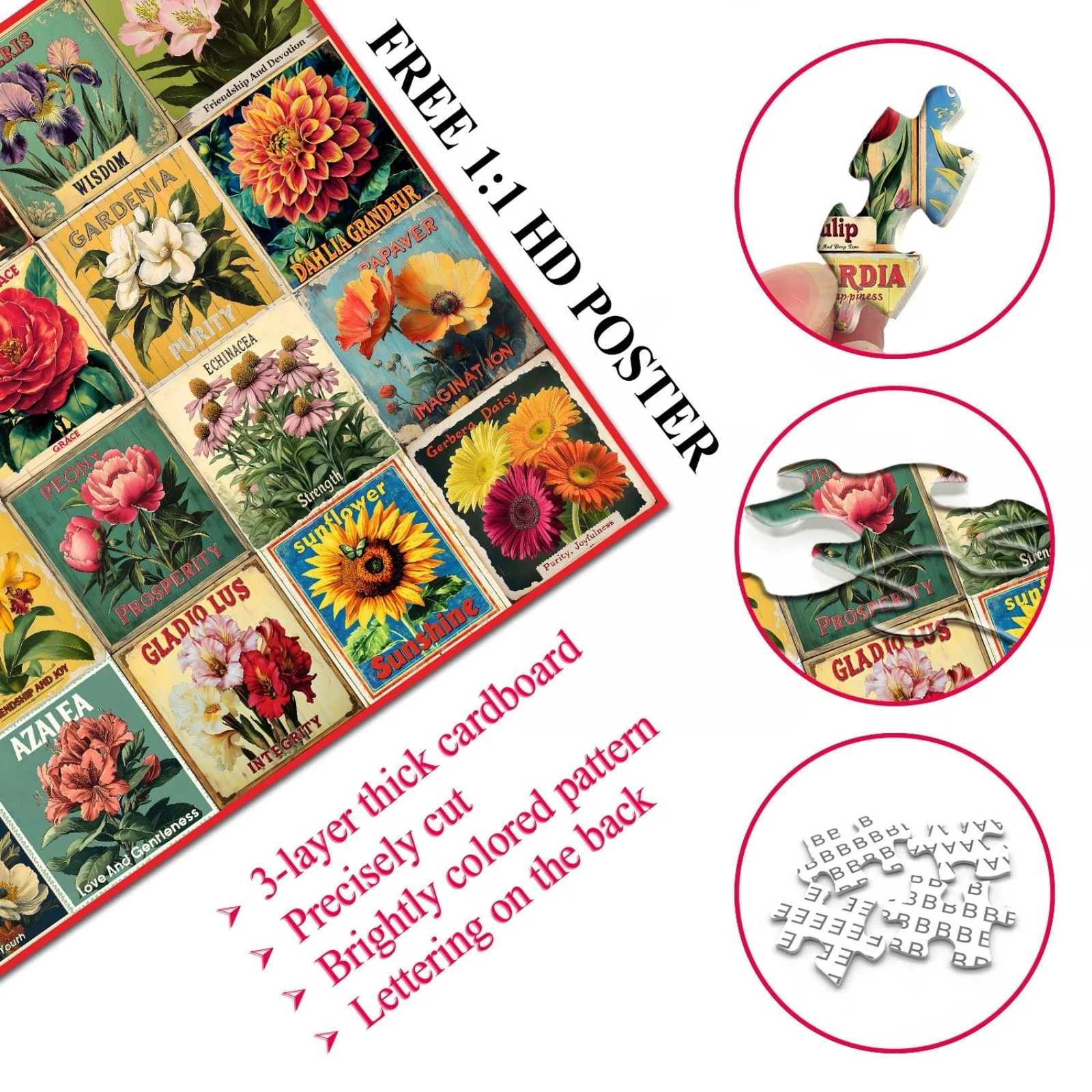 Floral Collage 1000 Piece Jigsaw Puzzle for Adults