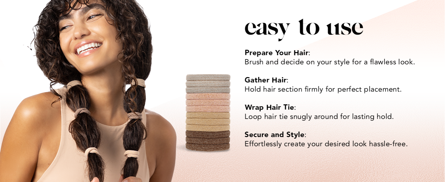 Kitsch Hair Ties No Damage - Strong, Stretchy Hair Bands, Recycled Nylon Glitter Medium Elastics 12pc - Neutral