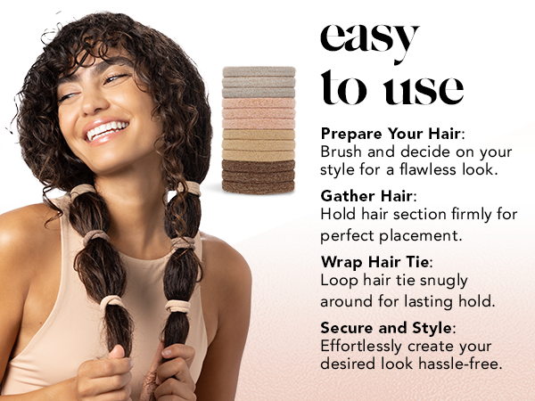 Kitsch Hair Ties No Damage - Strong, Stretchy Hair Bands, Recycled Nylon Glitter Medium Elastics 12pc - Neutral