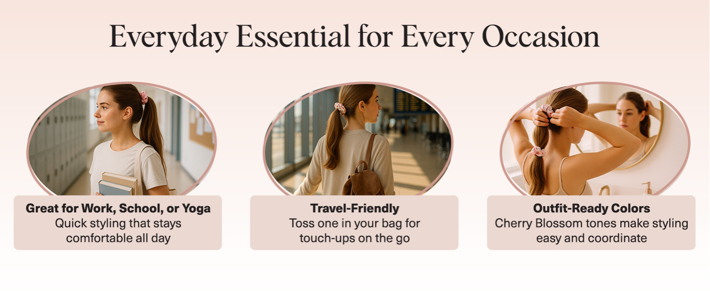 Kitsch Satin Scrunchies No Crease Hair Ties for All Hair Types 5pc Set - Assorted Cherry Blossom