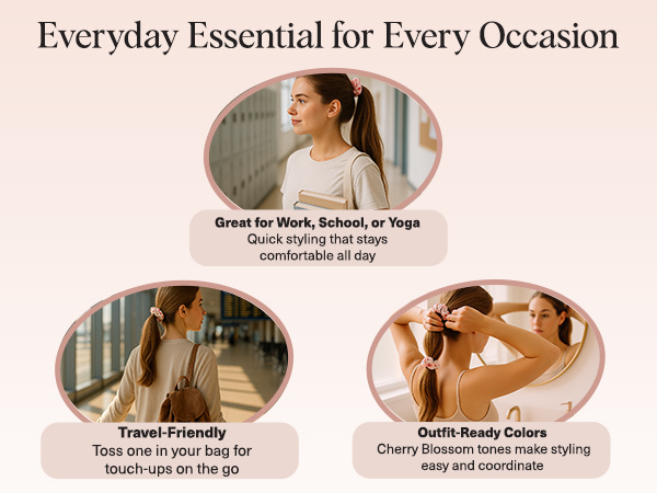 Kitsch Satin Scrunchies No Crease Hair Ties for All Hair Types 5pc Set - Assorted Cherry Blossom