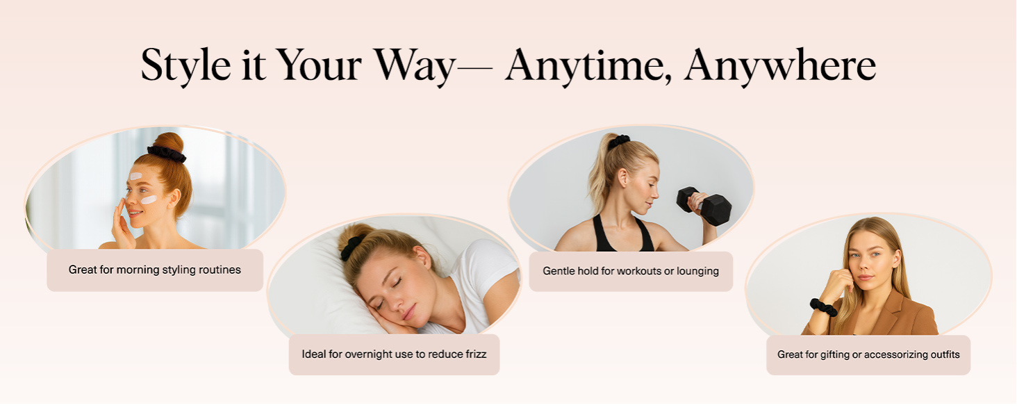 Kitsch Satin Scrunchies for Women – No Crease Hair Ties – Soft Satin Hair Scrunchies for Girls – Frizz Free, Gentle, Stylish Hair Accessories | Ideal Gifts for Women – Black, 5 pcs