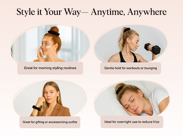 Kitsch Satin Scrunchies for Women – No Crease Hair Ties – Soft Satin Hair Scrunchies for Girls – Frizz Free, Gentle, Stylish Hair Accessories | Ideal Gifts for Women – Black, 5 pcs