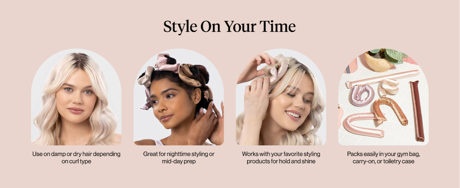 Kitsch Satin Heatless Hair Curlers &ndash; No Heat Hair Curlers to Sleep In for Overnight Curls &ndash; Soft Heatless Curling Rods for Women with Short & Long Hair - Alternative to Heat Styling &ndash; 6 pcs, Rosewood