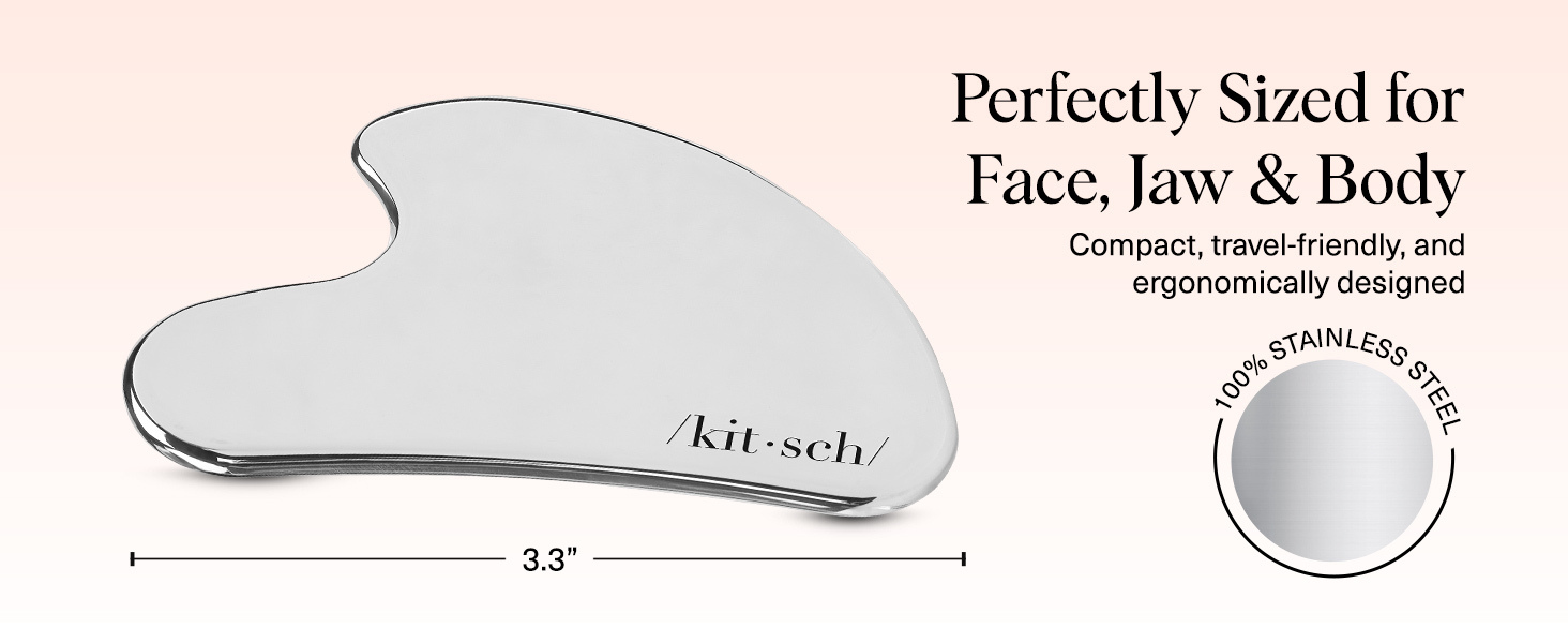 Kitsch Stainless Steel Gua Sha Facial Tools - Guasha Tool for Face, Face Sculpting Tool, Jawline Shaper, Double Chin Reducer, Body Gua Sha Tools, Lymphatic Drainage Massager, Facial Skin Care - Silver