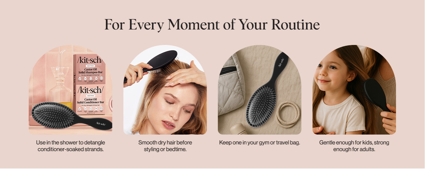 Kitsch Detangler Hair Brush for Wet and Dry Hair, Curly or Straight Hair, Detangling Brush with Flexible Hairbrush Bristles, Hair brushes for Women & Men, Adults & Kids, for Shower & Travel - Black