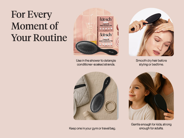 Kitsch Detangler Hair Brush for Wet and Dry Hair, Curly or Straight Hair, Detangling Brush with Flexible Hairbrush Bristles, Hair brushes for Women & Men, Adults & Kids, for Shower & Travel - Black