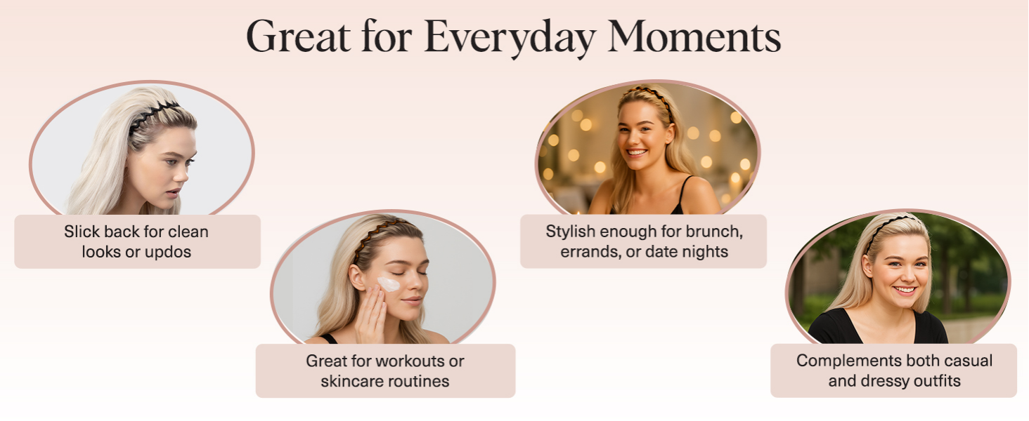 Kitsch Zig Zag Headbands for Women Non Slip – Fashion Accessories for Slicked Back Styles - Comfortable Comb Headband with Teeth | Ideal Gifts for Women - Tortoise & Black Headband - 2 pcs