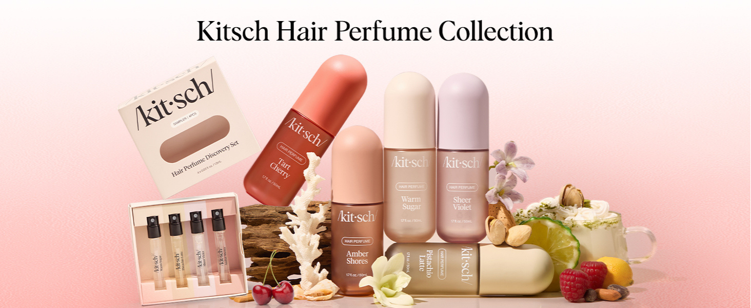 Kitsch Hair Perfume for Women - Tart Cherry | Clean, Deodorizing & Patented Odor-Eliminating Technology Hair Spray & Body Mist - Freshen Hair, Body & Pillows - Fruity Gourmand Scent & Vanilla - 50mL | For Women, Clean, Deodorizing, Freshen Hair, Body