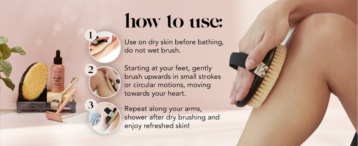 Kitsch Dry Brushing Body Brush for Lymphatic Drainage- Soft Bristles - Dry Brush to Remove Dry Skin and Improves Blood Circulation, Body Exfoliator Scrubber for Glowing Skin, Sauna Accessories