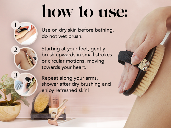 Kitsch Dry Brushing Body Brush for Lymphatic Drainage- Soft Bristles - Dry Brush to Remove Dry Skin and Improves Blood Circulation, Body Exfoliator Scrubber for Glowing Skin, Sauna Accessories