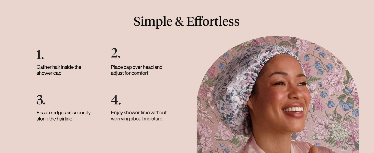 Bridgerton x Kitsch Satin-Lined Flexi Shower Caps for Women Reusable Waterproof - Large Wide Shower Cap for Women & Men, Adjustable, Stylish Hair Cap for Showers, For Long & Short Hair - Wisteria