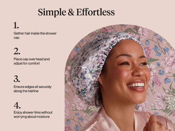 Bridgerton x Kitsch Satin-Lined Flexi Shower Caps for Women Reusable Waterproof - Large Wide Shower Cap for Women & Men, Adjustable, Stylish Hair Cap for Showers, For Long & Short Hair - Wisteria