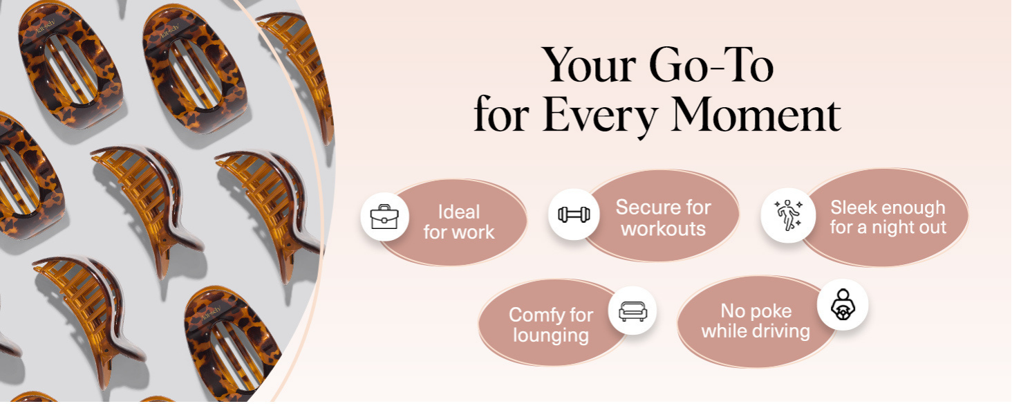 Kitsch Small Flat Claw Clips for Women - Stylish Flat Hair Clips, Strong Hold for Thick & Fine Hair | Non-Slip for Secure, Comfortable All-Day Wear | Ideal Gifts for Women -Tortoise Design