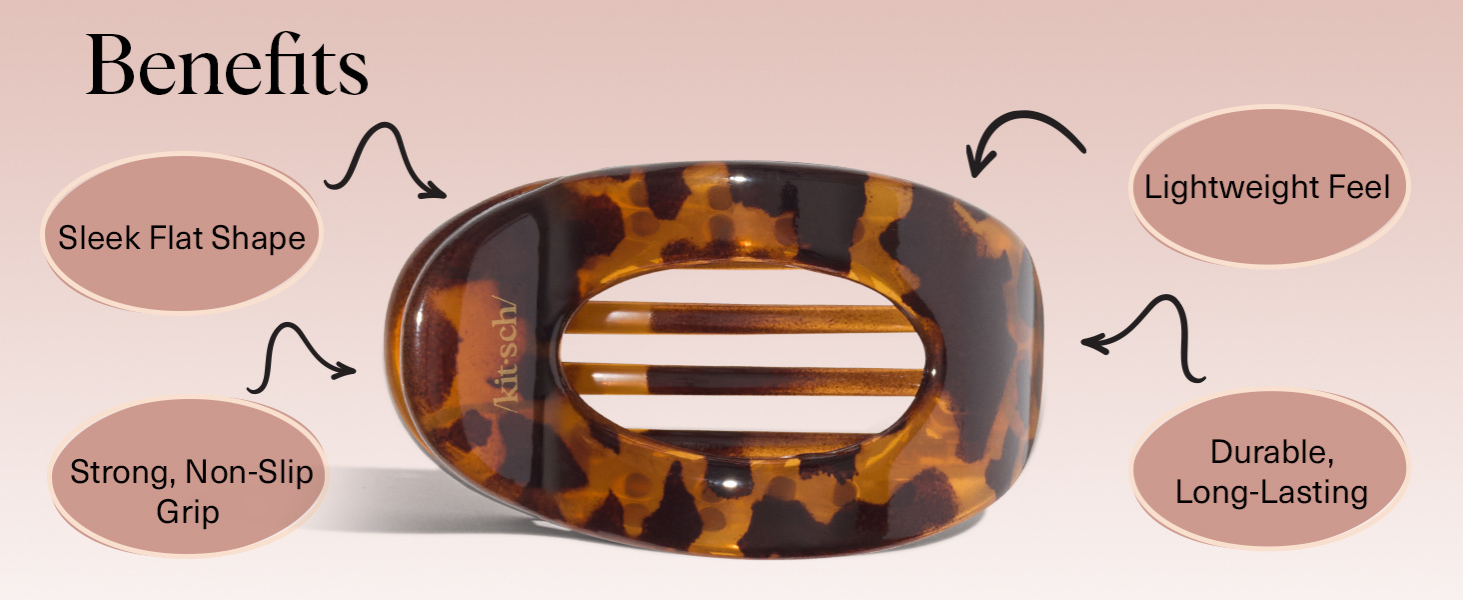 Kitsch Medium Flat Claw Clips for Women - Stylish Flat Hair Clips, Strong Hold for Thick & Fine Hair | Non-Slip for Secure, Comfortable All-Day Wear | Ideal Gifts for Women - Tortoise Design