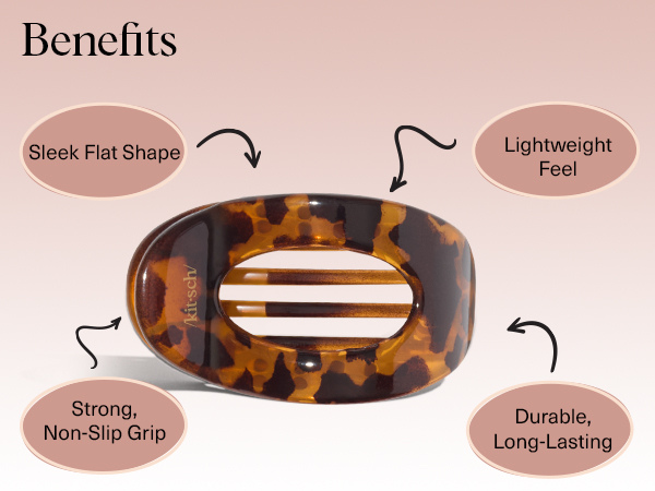 Kitsch Medium Flat Claw Clips for Women - Stylish Flat Hair Clips, Strong Hold for Thick & Fine Hair | Non-Slip for Secure, Comfortable All-Day Wear | Ideal Gifts for Women - Tortoise Design