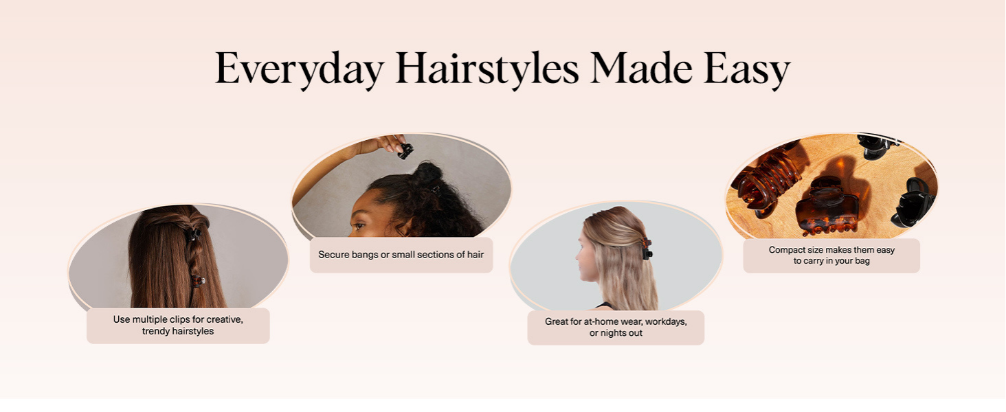 Kitsch Small Hair Clips for Women - Stays In Place Without Pulling or Snagging | Durable Plastic, Sturdy Small Claw Clips | Ideal Gifts for Women - Black & Tortoise, 6 Pcs