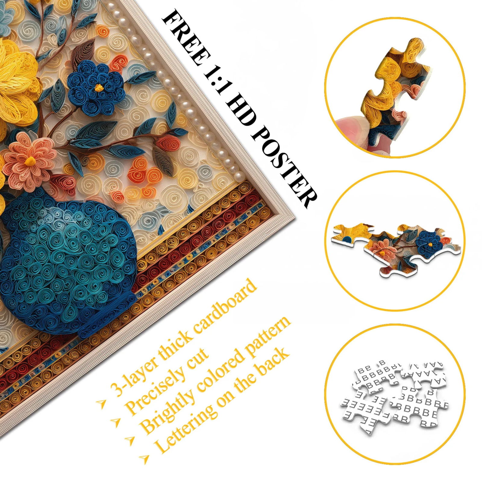 Flower Vase Puzzles for Adults 1000 Pieces, Larkipuzz Colorful Wildflower Jigsaw Puzzles Paper Art Pearl, Unique Impossible Spring Plant Theme as Wall Decor