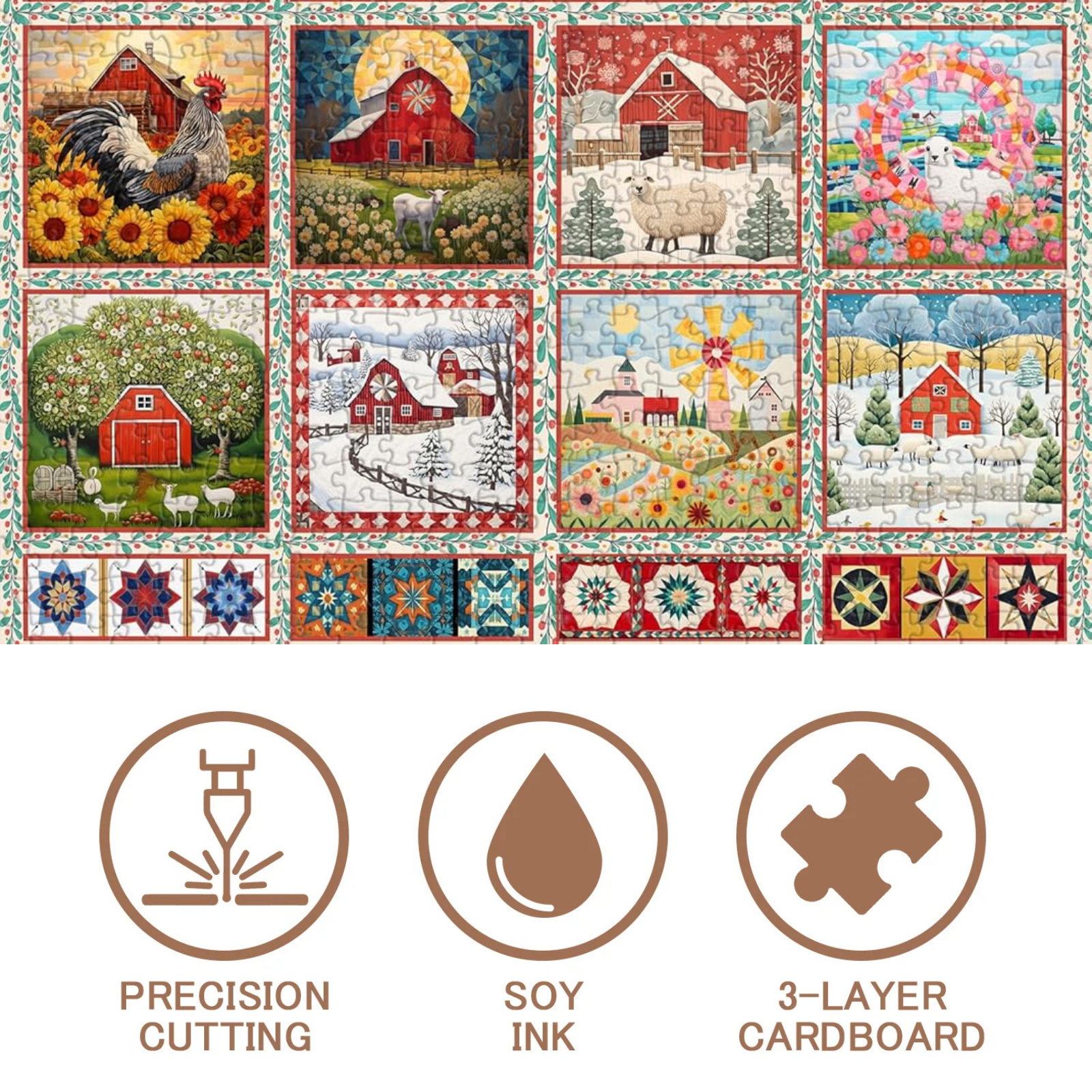 PICKFORU Farmyard Collage Puzzles for Adults, Vintage Animal Farm Barn Jigsaw Puzzles 1000 Pieces Rooster, Challenging Unique Retro Scene Theme as Wall Decor