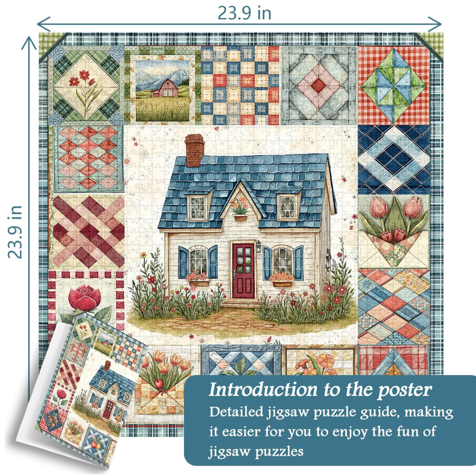 Vintage Collage Patchwork Puzzles for Adults 1000 Pieces, PICKFORU Vintage Collage Puzzles House, Retro Spring Flower Pattern Puzzle as Wall Decor