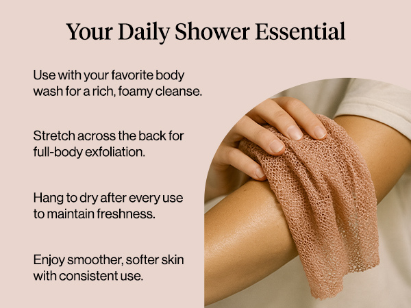 Kitsch African Net Sponge &ndash; Exfoliating Body Scrubber for Cleansing & Gentle Daily Exfoliation &ndash; Stretchable Bath Sponge for Hard-to-Reach Areas, Long-Lasting Shower Essential - Rosewood, 3 Pcs