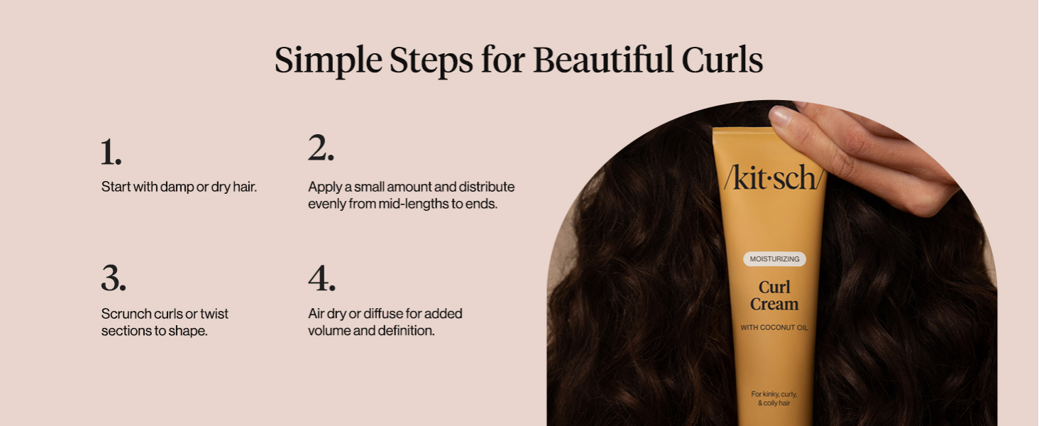 Kitsch Moisturizing Curl Cream for Curly Hair &ndash; Lightweight Curly Hair Products for Men & Women | Defines Curls, Controls Frizz & Boosts Shine | Hydrating Curling Cream - Ideal Gifts for Women