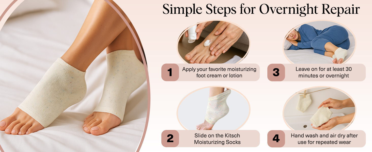 Kitsch Moisturizing Socks for Cracked Heel Treatment – Moisturizing Reusable Gel Socks for Women & Men, Overnight Heel Socks with Insulated Gel Lining for Dry Cracked Feet, Open-Toe Design - 1 Pair