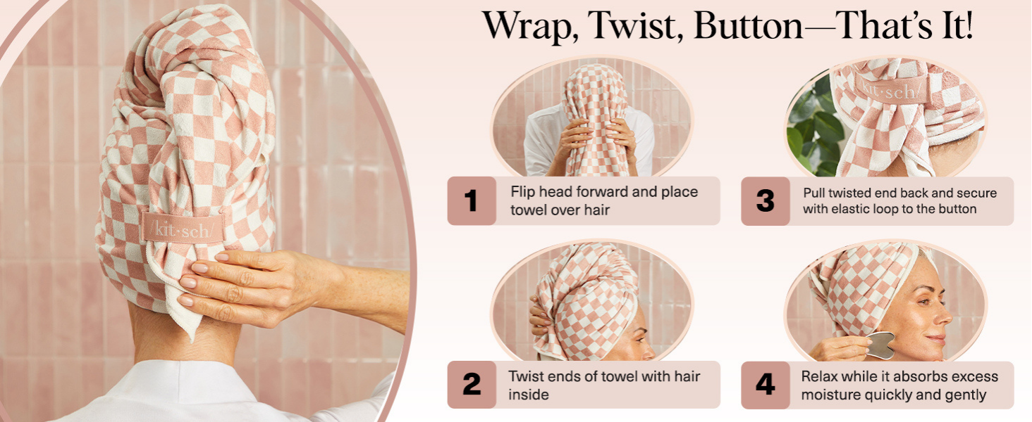 Kitsch XL Microfiber Hair Towel Wrap for Women - Microfiber Towel, Super Absorbent, Quick Dry, Anti-Frizz - for Long & Short Hairs, Turbans for Women