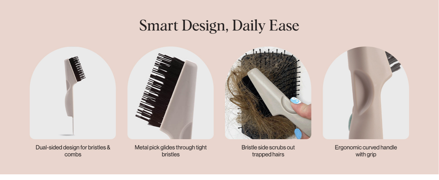 Kitsch Hair Brush Cleaner Tool | Double-Sided 2-in-1 Brush Cleaner for Hair Brushes & Combs | Eco-Friendly Cleaning Tool with Pick & Bristles, Perfect Gifts for Women | Hair Stylist Essentials