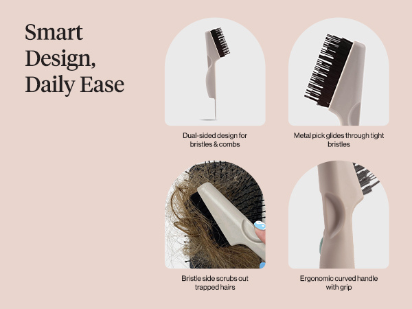 Kitsch Hair Brush Cleaner Tool | Double-Sided 2-in-1 Brush Cleaner for Hair Brushes & Combs | Eco-Friendly Cleaning Tool with Pick & Bristles, Perfect Gifts for Women | Hair Stylist Essentials