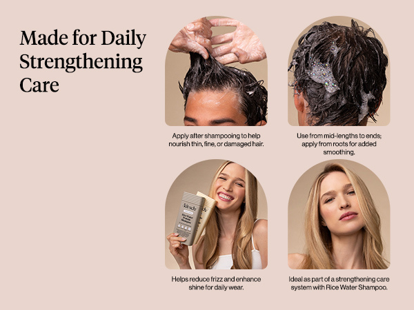 Kitsch Strengthening Rice Water Protein Conditioner for Women & Men &ndash; Hair Care for Thin, Fine & Damaged Hair, Boosts Shine & Volume &ndash; Paraben, Phthalates & Silicone Free