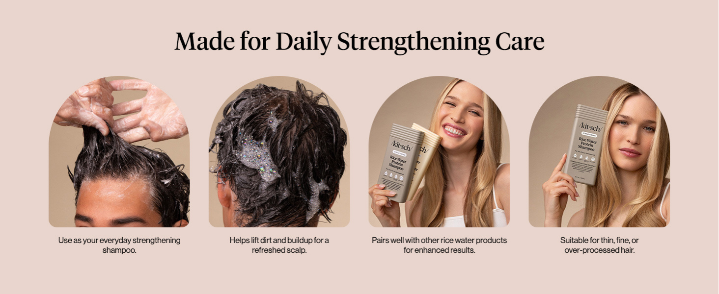 Kitsch Strengthening Rice Water Protein Shampoo for Men & Women &ndash; Hair Growth Shampoo & Volumizing Hair Care for Thin, Fine & Damaged Hair &ndash; Paraben, Phthalates & Silicone Free