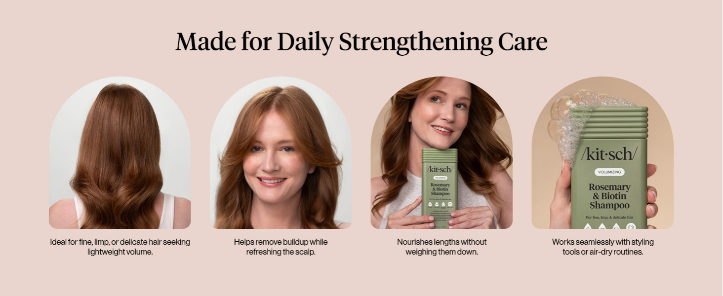 Kitsch Volumizing Rosemary & Biotin Liquid Shampoo for Hair Growth – Shampoo for Men and Women, Boosts Fullness & Shine After 1 Use – Clean Bio-Based Hair Care, Color-Safe