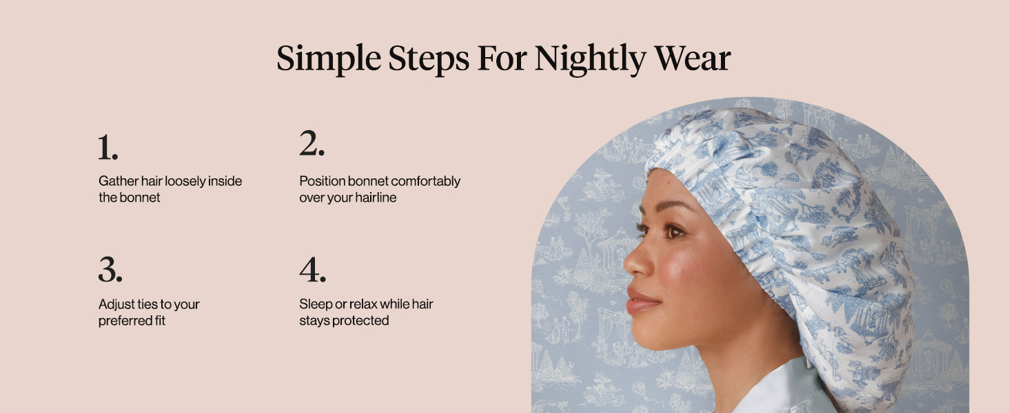 Kitsch x Bridgerton Satin Bonnet for Sleeping - Softer Than Silk Bonnet For Sleeping Women - Secure Fit, Adjustable, Night Cap For Curly & Textured Hair - Prevents Breakage & Tangles - Garden Toile