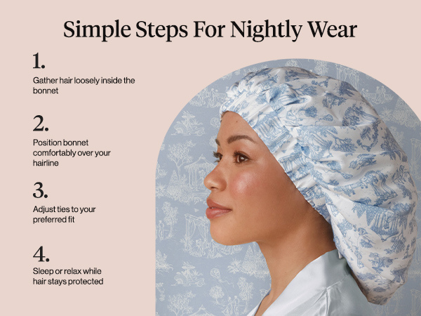 Kitsch x Bridgerton Satin Bonnet for Sleeping - Softer Than Silk Bonnet For Sleeping Women - Secure Fit, Adjustable, Night Cap For Curly & Textured Hair - Prevents Breakage & Tangles - Garden Toile