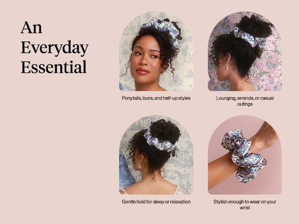 Bridgerton x Kitsch Satin Scrunchies for Women, No Snag, No Tugging, Soft & Comfortable Scrunchies for Girls, Perfect for Day or Night | Ideal Gifts for Women - Toile De Blue, 2pcs