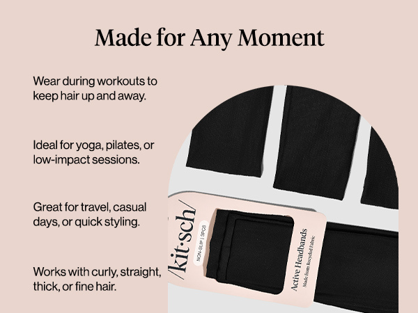 Kitsch Headbands for Women Non Slip - Running Headbands for Girls, Ideal for Working Out, Yoga, Gym, or Lounging | Stretchy Head Bands | Fashion Hair Accessories - Black, 3pcs