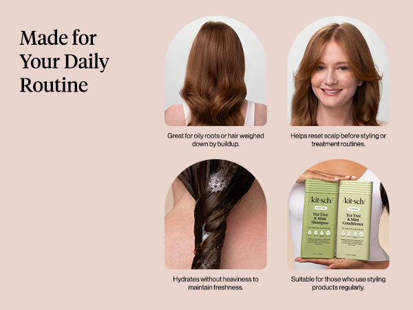 Kitsch Clarifying Tea Tree Liquid Conditioner for Women & Men – Lightweight Hydration Hair Conditioner with Peppermint & Tea Tree Oil for Oily Hair & Scalp Buildup – Made in USA Hair Care