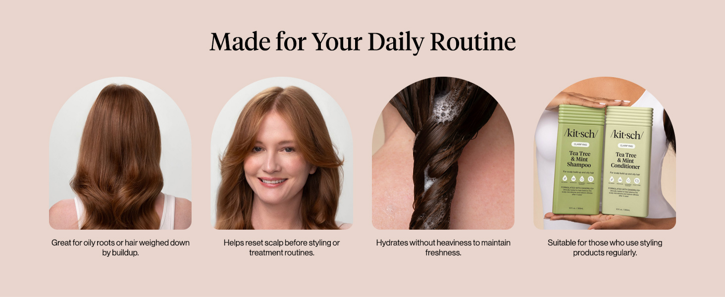 Kitsch Clarifying Tea Tree & Mint Liquid Shampoo for Men and Women – Clarifying Shampoo with Peppermint & Tea Tree Oil for Oily Hair & Scalp Buildup – Clean Color-Safe Hair Care, Made in USA