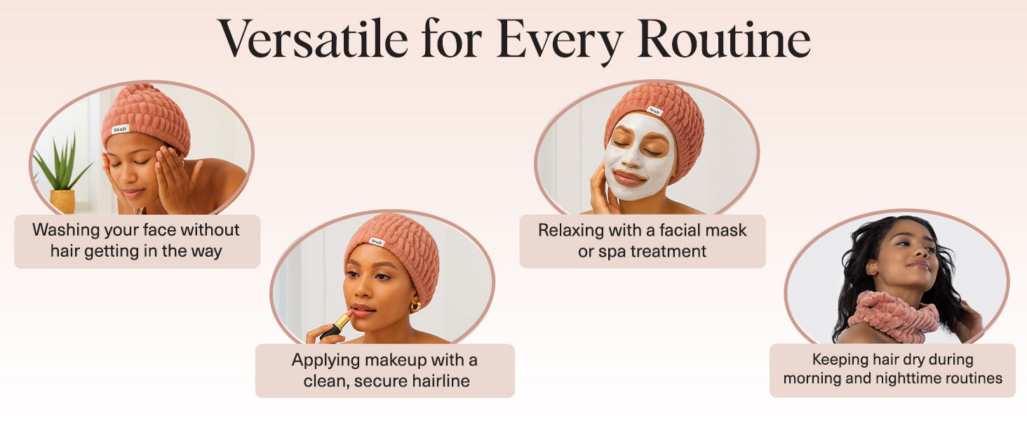 Kitsch Spa Headband - Extra Wide Makeup Headband for Washing Face | Multi Purpose Skincare Headbands | Facial Headband & Hair Band For Washing Face | Face Wash Headbands for Women Makeup (DustyRose)