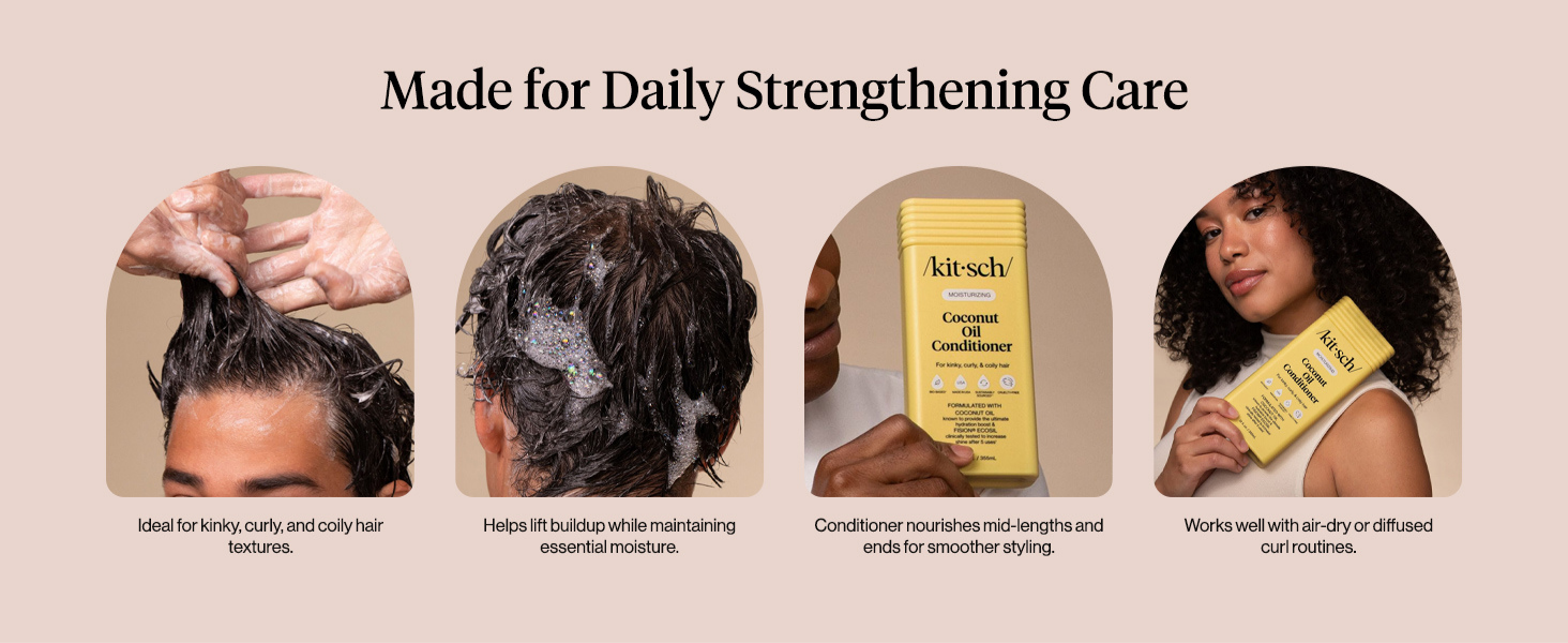 Kitsch Moisturizing Coconut Oil Liquid Conditioner for Women & Men &ndash; Coconut Oil Hair Conditioner for Kinky, Curly & Coily Hair &ndash; Deep Moisture, Shine & Manageability, Color-Safe Hair Care