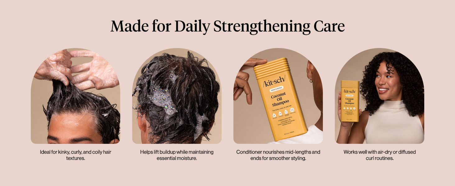 Kitsch Moisturizing Coconut Oil Liquid Conditioner for Women & Men &ndash; Coconut Oil Hair Conditioner for Kinky, Curly & Coily Hair &ndash; Deep Moisture, Shine & Manageability, Color-Safe Hair Care