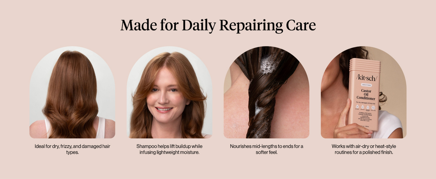 Kitsch Smoothing Castor Oil Liquid Conditioner for Women and Men &ndash; Nourishing Hair Conditioner for Dry, Damaged & Frizzy Hair &ndash; Clean, Color-Safe Hair Care, Bio-Based Formula, Made in USA