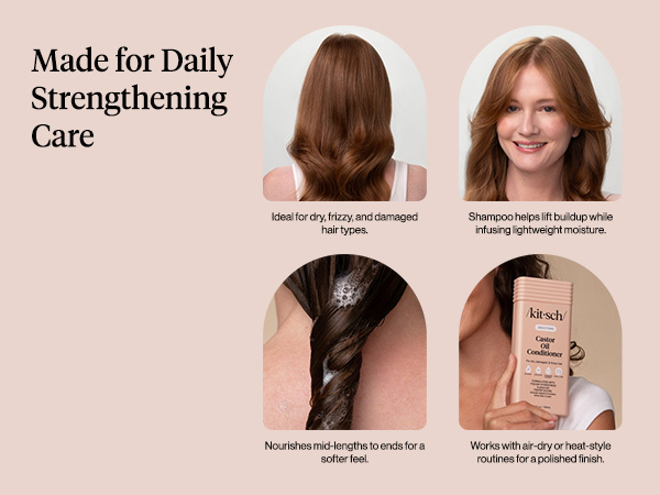 Kitsch Smoothing Castor Oil Liquid Conditioner for Women and Men &ndash; Nourishing Hair Conditioner for Dry, Damaged & Frizzy Hair &ndash; Clean, Color-Safe Hair Care, Bio-Based Formula, Made in USA