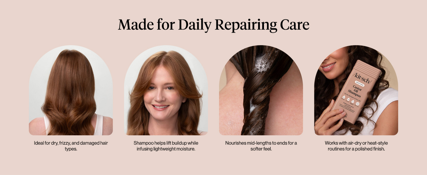 Kitsch Smoothing Castor Oil Liquid Shampoo &ndash; Nourishing Hair Shampoo for Men and Women &ndash; Smooths Dry, Damaged & Frizzy Hair &ndash; Clean, Bio-Based, Color-Safe Hair Care, Made in USA