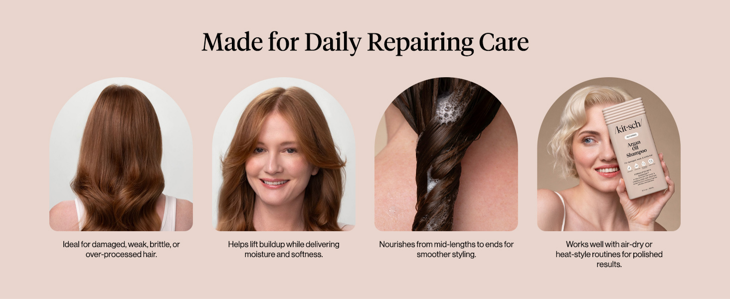 Kitsch Repairing Argan Oil Shampoo for Men & Women w/Terabond&trade; &ndash; Argan Oil for Hair, Repairs & Renews Damaged, Weak, & Brittle Hair &ndash; Silicone, Paraben & Sulfate Free Shampoo for Hair Care