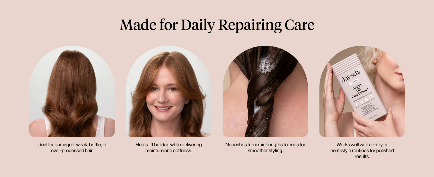 Kitsch Repairing Argan Oil Liquid Conditioner for Women & Men &ndash; Argan Oil for Hair, For Shine, Smoothness & Damage Recovery, Hair Repair &ndash; Clean, Color-Safe Hair Care