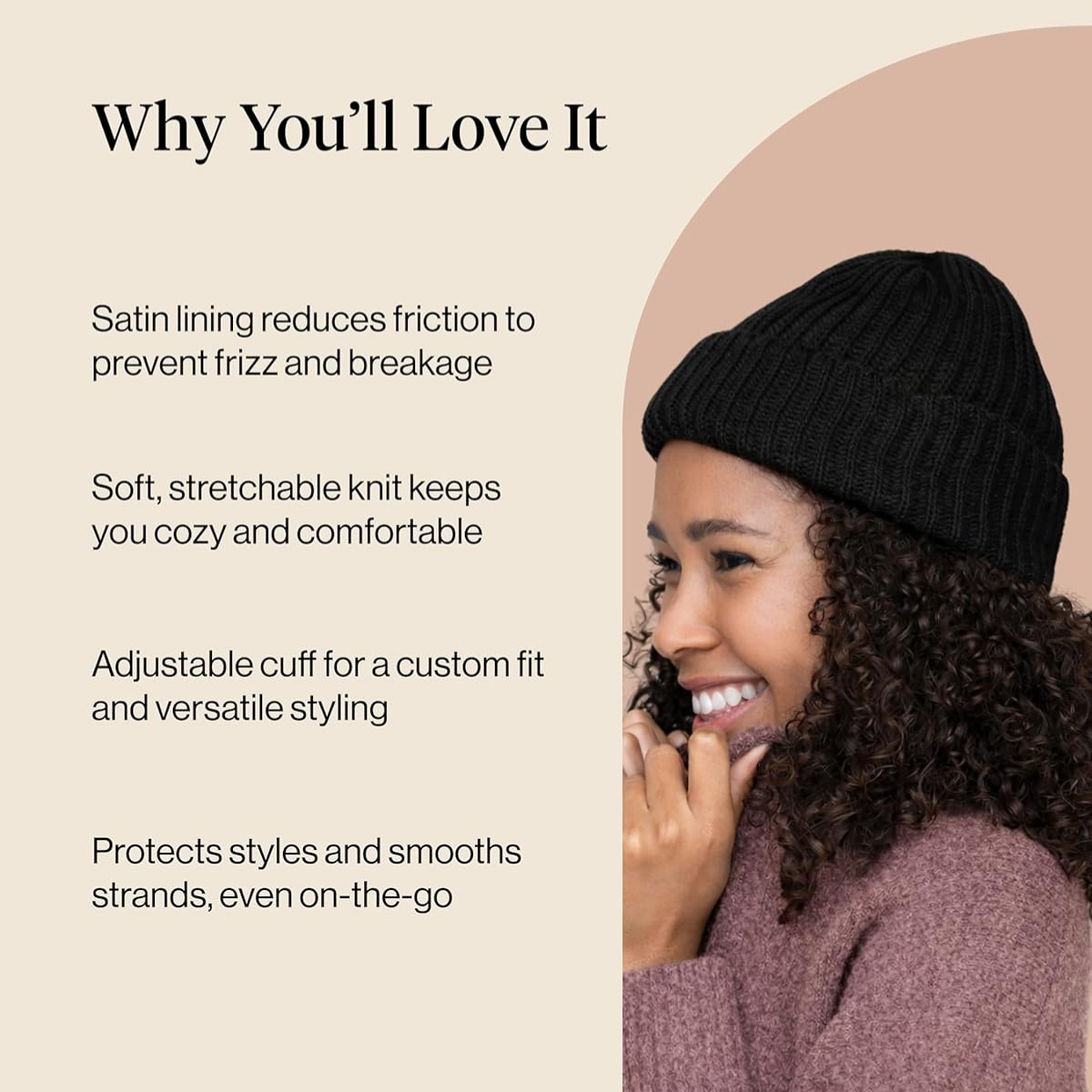 Kitsch Glazey&trade; Satin Lined Beanie for Men and Women &ndash; Cozy Winter Hats for Men - Stylish Anti-Frizz Hat for All Hair Types