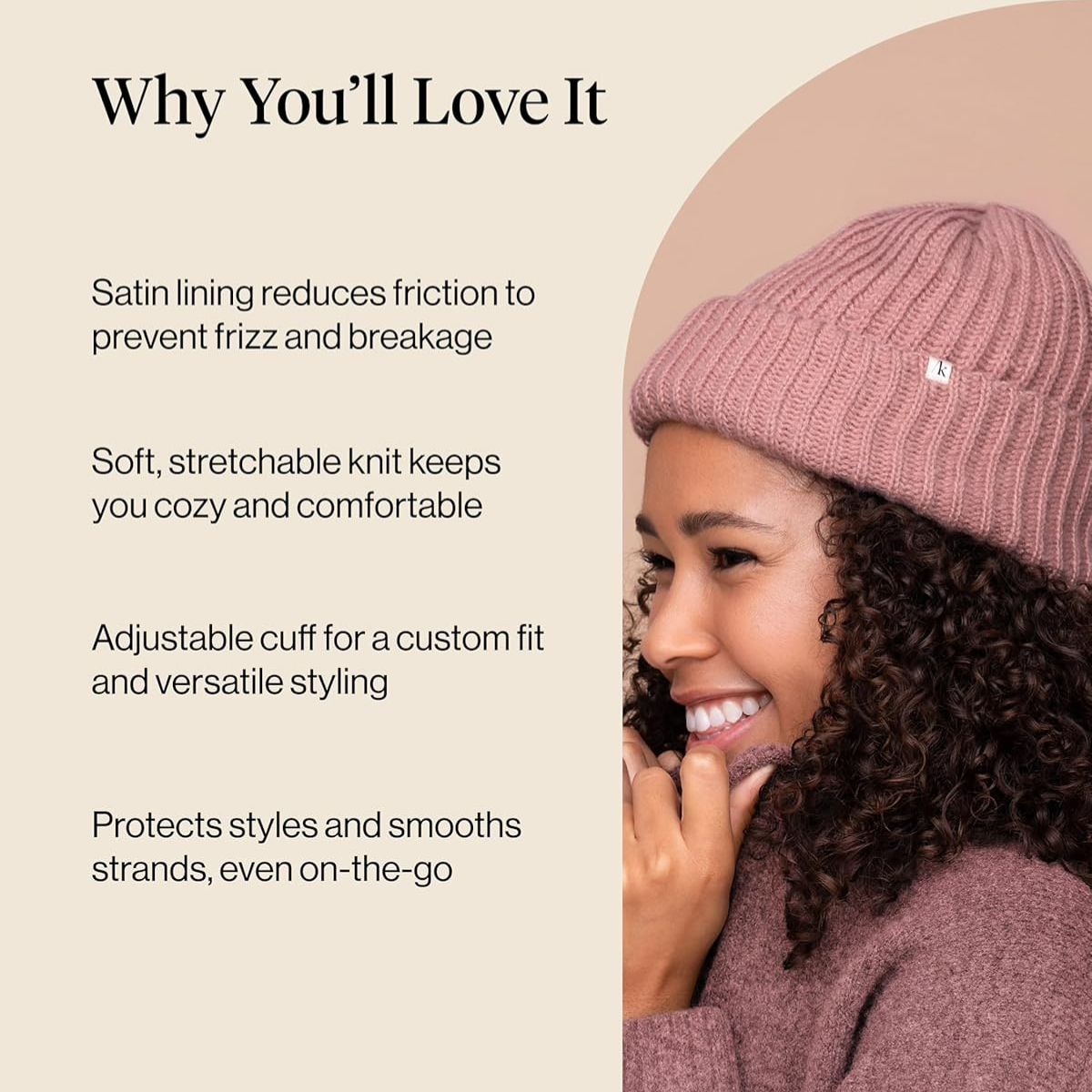 Kitsch Glazey&trade; Satin Lined Beanie for Men and Women &ndash; Cozy Winter Hats for Men - Stylish Anti-Frizz Hat for All Hair Types